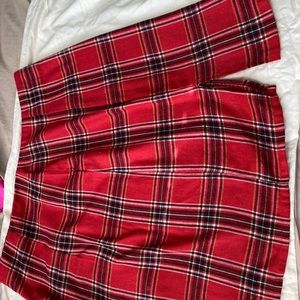 Plaid high-rise slit mini skirt